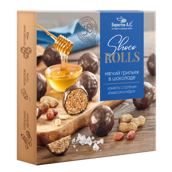 №2 Берестов Shoco Rolls конфеты с арахисом, солью и медом, 135г   в Нефтеюганске